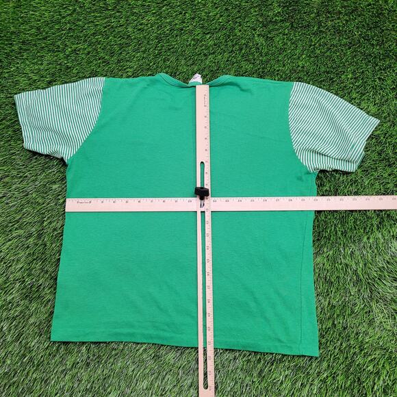 Vintage 80s MOD Striped Crop-Top Shirt Women Large 20x21 USA - Picture 3 of 15